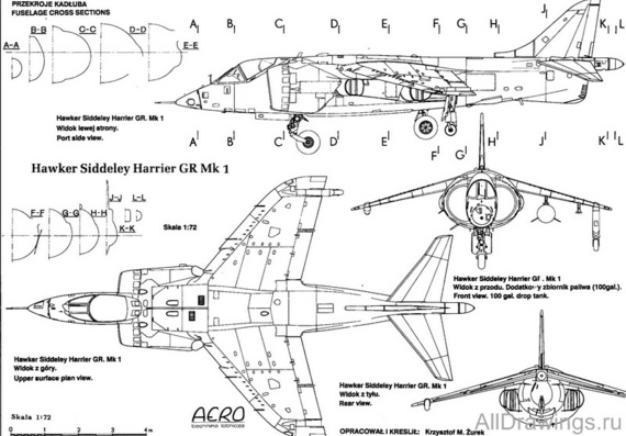 Harrier drawings (figures) of the aircraft