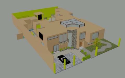 Landscaped 2-storey house in 3D