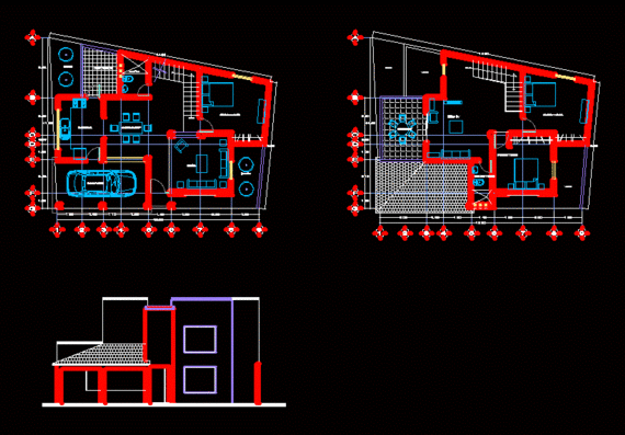 Двухэтажный гостиничный дом с архитектурными планами и проработанным фасадом
