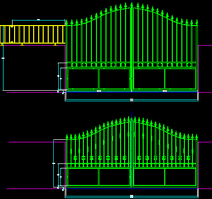 Garage gates decorated with forged iron for houses