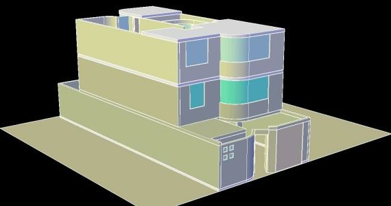 Three-storey house without textures in 3D