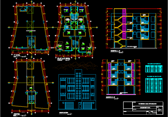 Multi-apartment building project with multifunctional room on the 1st floor