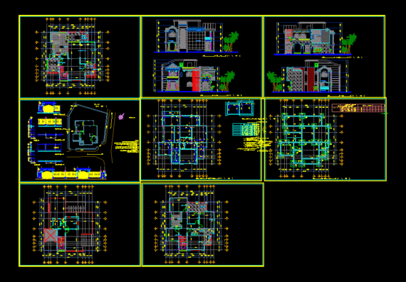 Концепция виллы - чертежи проекции также включает в себя фасады размеры и обозначения