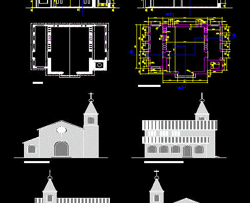 Colonial-style chapel with floor plans