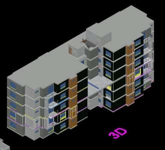  Three-story building in 3d