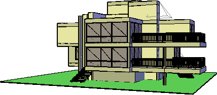 Three-storey apartment building in 3D