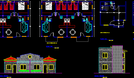 Planes, sections and elevations of a small house