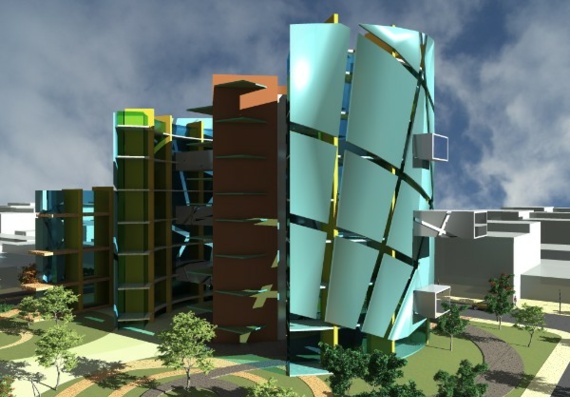 Общая идея офисного здания в 3D