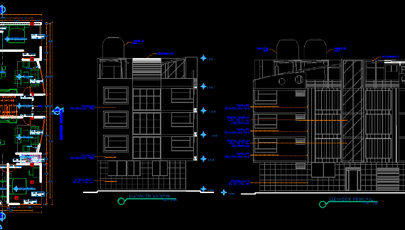 Apartment building design with detailed drawings and measurements