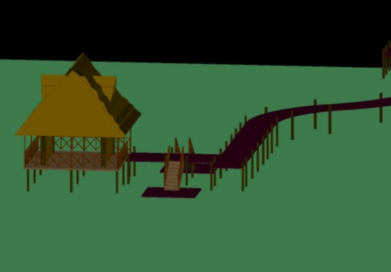 Dock with gazebo above water 3d