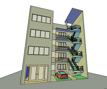 Apartment 4-storey building in 3D