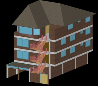 Multi-apartment 3-storey building in 3D