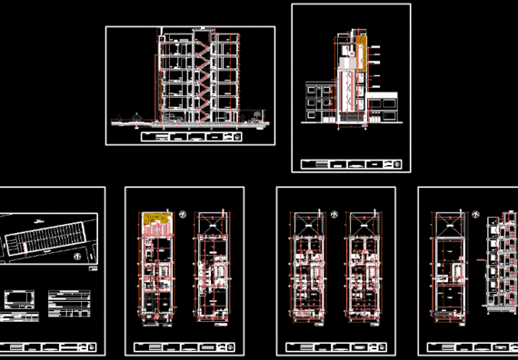 Проект 5-ти этажного многоквартирного здания с измерениями и маркировками