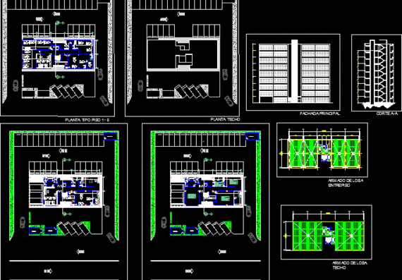 Floor plans and views of the office building
