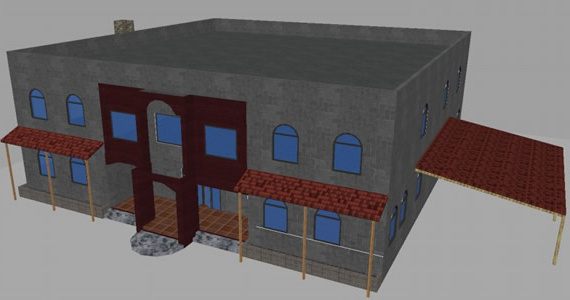 3D model of a two-story building