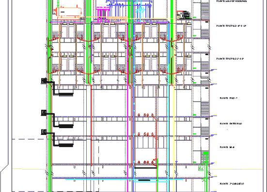 High-rise building, water supply and sewerage system, ventilation, wiring and electrical equipment diagram, equipment room, specifications.