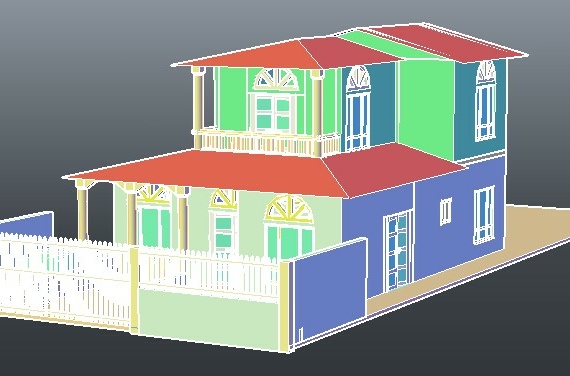 3-dimensional model of a country house with furnishings