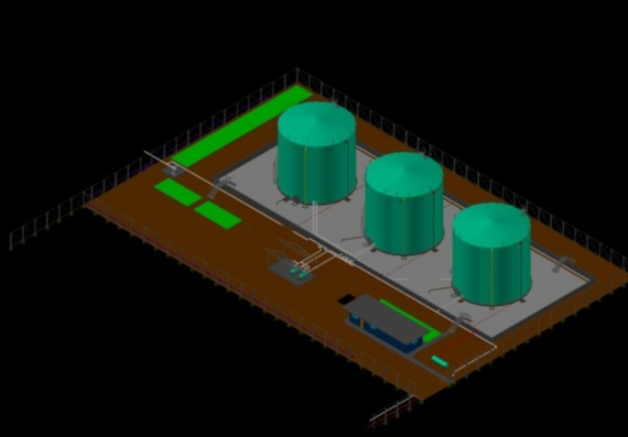 Industrial enterprise - 3-dimensional model of the site with tanks