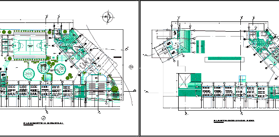 Open plan of 2-storey school building, with equipment.