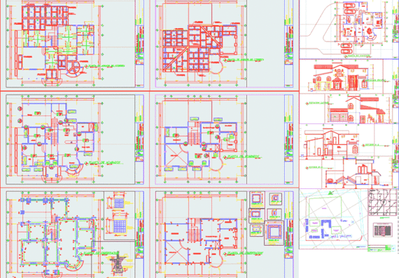 Residential building two floors complete plans of building details