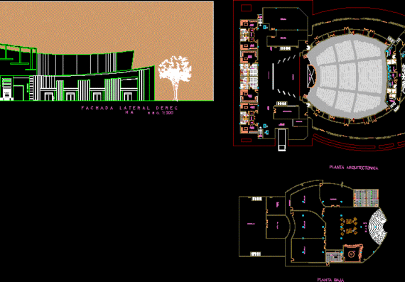 Horizontal projections and views of the assembly hall (auditorium)