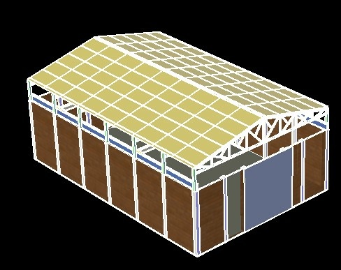 3-dimensional model of an industrial building with a bridge crane