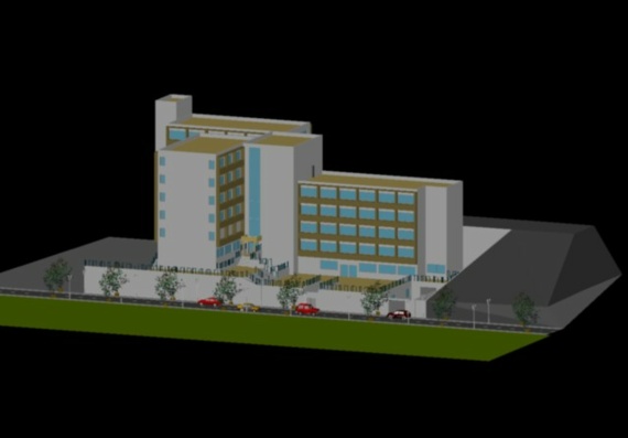 Hotel building in 3d, photo and landscape