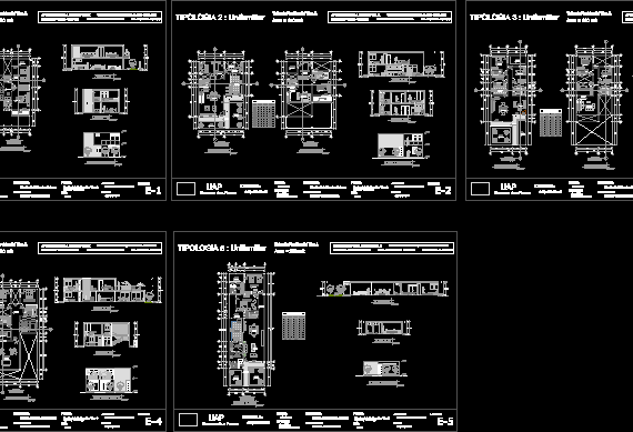 Academic project of 5 different single-apartment buildings