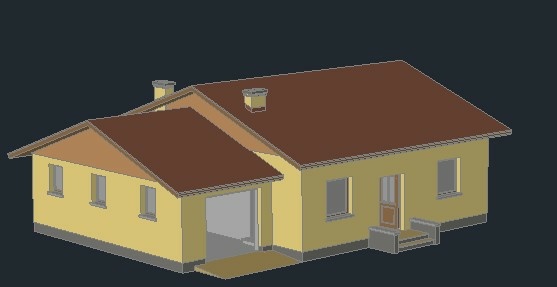 3D visualization of a house with a gable roof