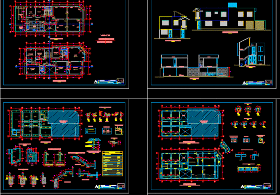 Residential single apartment building with architectural levels and distribution drawings