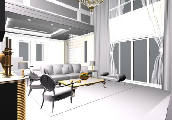 Room design, villa in 3d