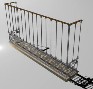 Balcony with wrought steel-3d