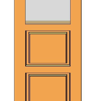 3D model single-leaf door with two conventional inserts and one glass insert