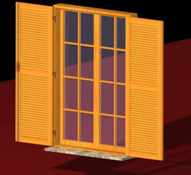 Wooden window with double shutters