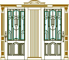 Входной фасад с художественными дверьми