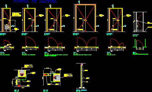 Wooden doors, detailed structure drawing