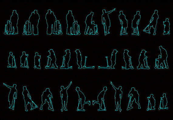 Human silhouettes, push scooter