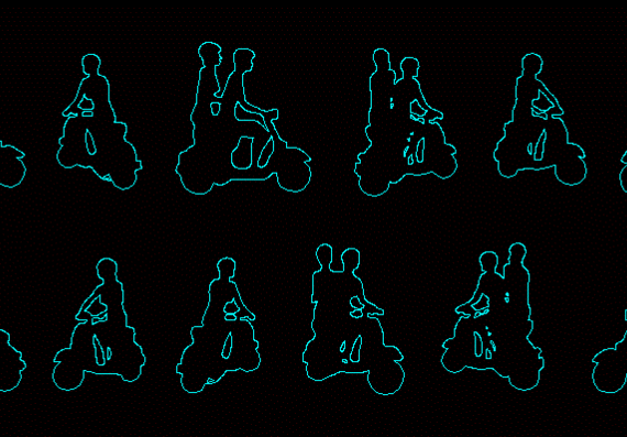 Human silhouettes, scooter