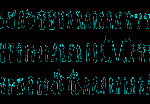 Human silhouettes, on stilts