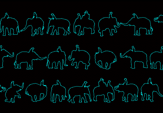 Human silhouettes, with elephants
