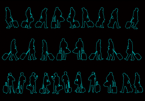 Silhouettes of people with luggage and bags