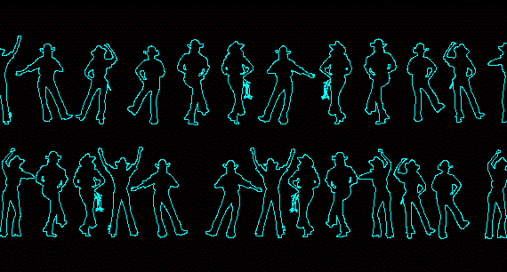 Human silhouettes, cowboy dance