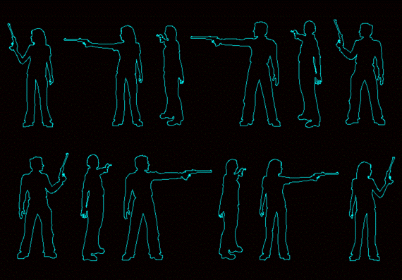 Human silhouettes, gun