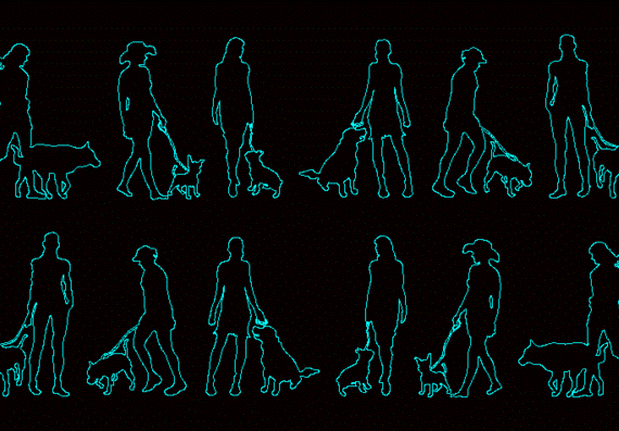 Human silhouettes, with a dog