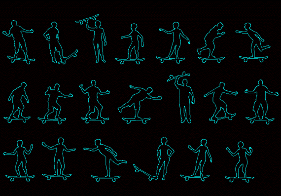 Human silhouettes, on the skateboard