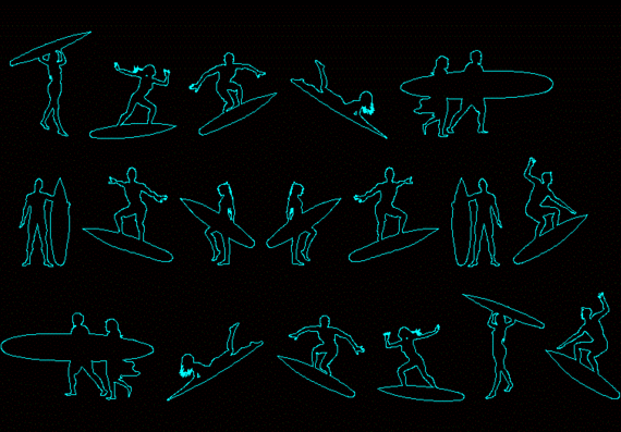 Human silhouettes, surfers