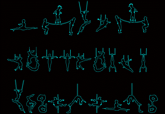 Silhouettes of acrobats