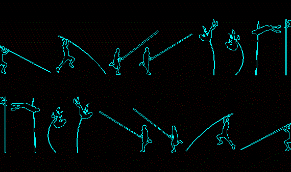 Silhouettes of people, pole vaulting
