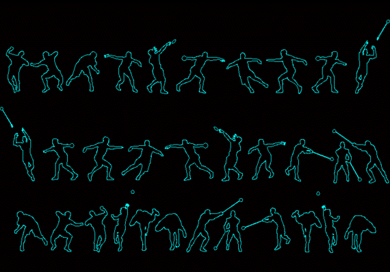 Disco silhouettes; hammer and weight throwing