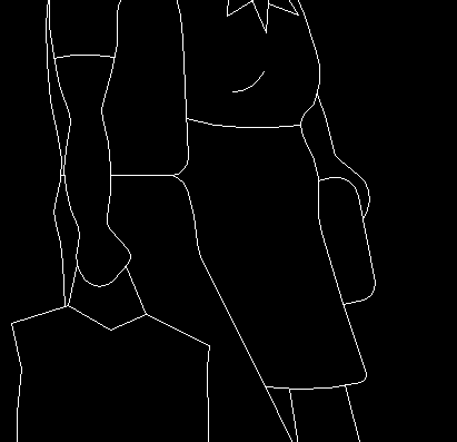 Drawn 2D image of people on a walk in a vertical section